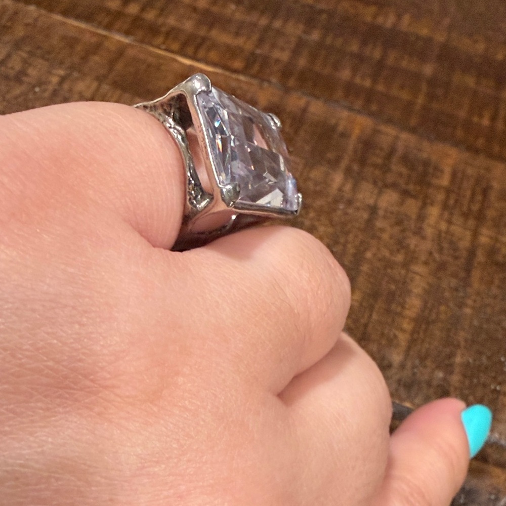 Large Rectangular Clear Crystal Statement Ring - Picture 9 of 9